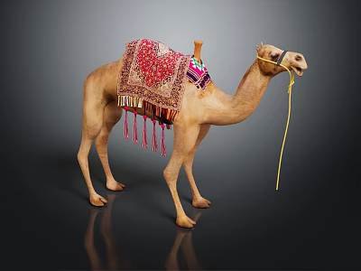 Adorned Camel With Ornate Colorful Decorative Blanket And Yellow Rope 3d model