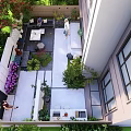 Lush Modern Courtyard Garden With Outdoor Seating Green Plants And Stone Path