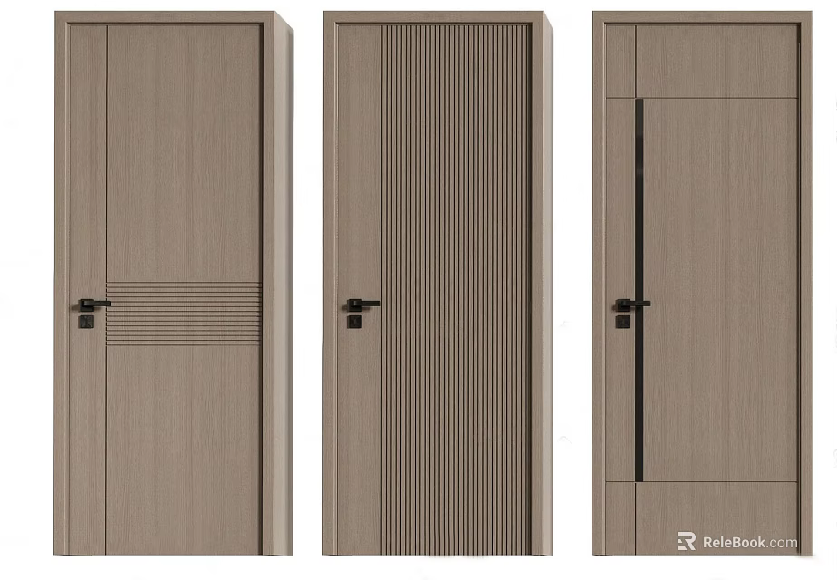 Modern Hinged Doors in Light Wood Tone with Various Designs and Textures 3d model 