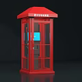 Red Self Service Phone Booths Public Facility With Glass Windows And Red Roof