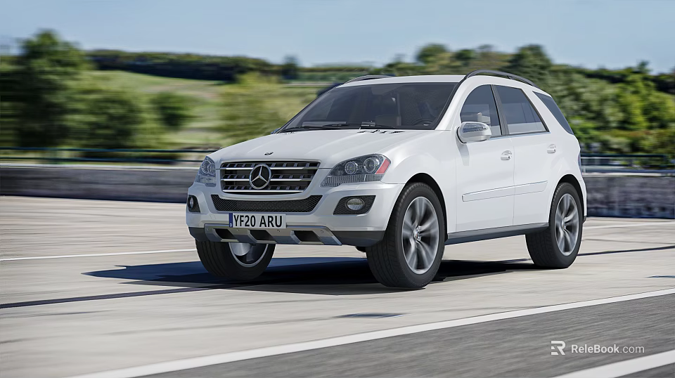 White Mercedes Benz SUV Driving On Road 3d model 