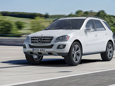 White Mercedes Benz SUV Driving On Road 3d model