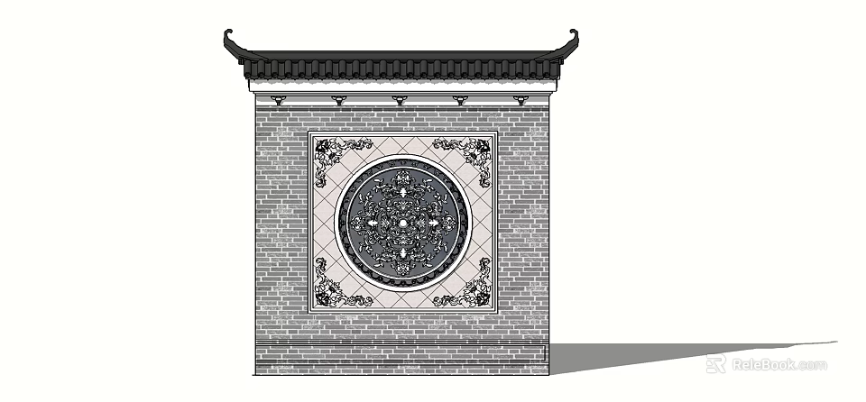 Traditional Chinese Garden Wall With Brick Structure Circular Carved Decoration And Ornamental Patterns 3d model 