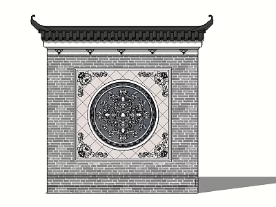 Traditional Chinese Garden Wall With Brick Structure Circular Carved Decoration And Ornamental Patterns 3d model
