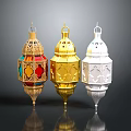 Traditional Decorative Lanterns With Colorful Gold White Ornate Intricate Patterns