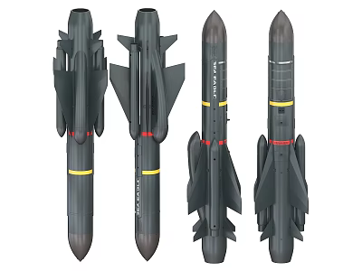 Black Military Missiles With Different Designs Fins And Yellow Stripes 3d model