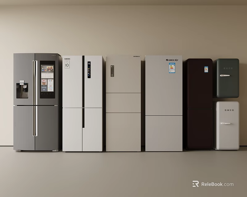 Various Colors and Styles of Modern Refrigerators for Home Kitchen Use 3d model 
