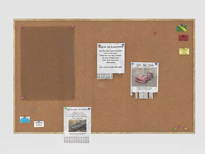 Wooden Corkboard With Notes Photos And Colorful Push Pins For Home Office Use 3d model