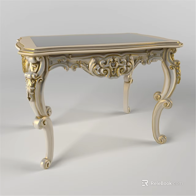 Elegant European Style Dining Table With Ornate Carvings Curved Legs And Gold Accents 3d model 