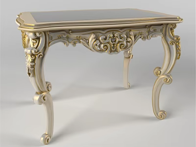 Elegant European Style Dining Table With Ornate Carvings Curved Legs And Gold Accents 3d model