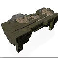 Modern Garden Green Stone Bench With Mossy Surface And Natural Stones