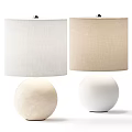 Modern Table Lamps With Round Ceramic Bases And Fabric Shades In White And Beige