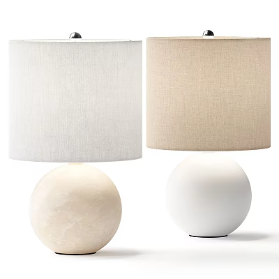 Modern Table Lamps With Round Ceramic Bases And Fabric Shades In White And Beige 3d model