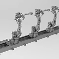 Industrial Equipment with Three Mechanical Arms Mounted on Metal Base Structure