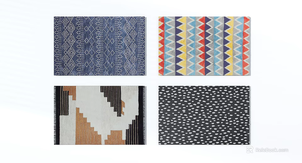 Modern Square Rugs with Geometric Patterns and Vibrant Colors for Home Decor 3d model