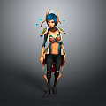 3D Fantasy Female Character With Antler Headdress Blue Feather Decorations And Green Biological Outfit Design