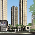 Modern High Rise Residential District With Commercial Complex And Busy Road At Dusk