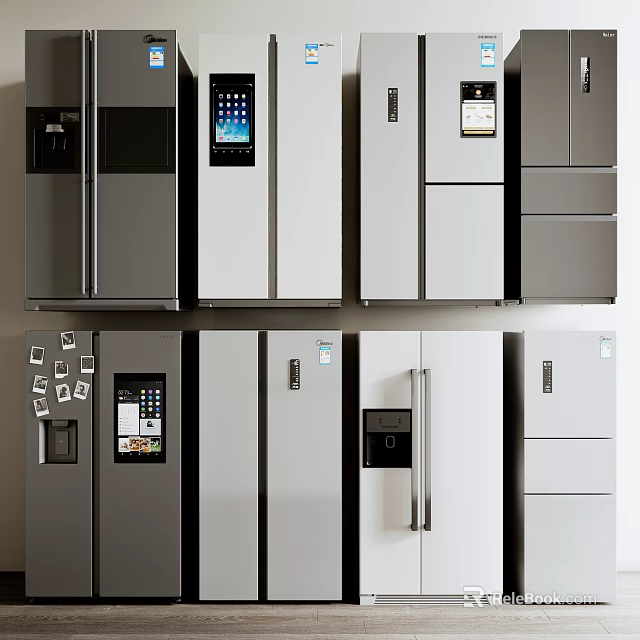 Modern Refrigerators And Freezers Featuring Multiple Designs Display Screens And Color Options 3d model 