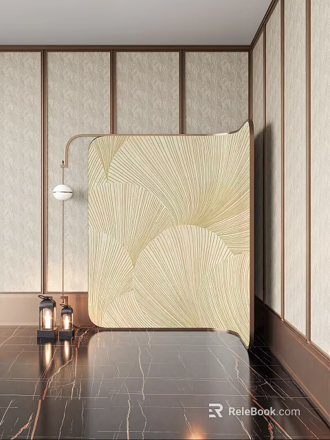 Modern Decorative Screen With Golden Beige Fan Shaped Patterns And Wall Panels 3d model