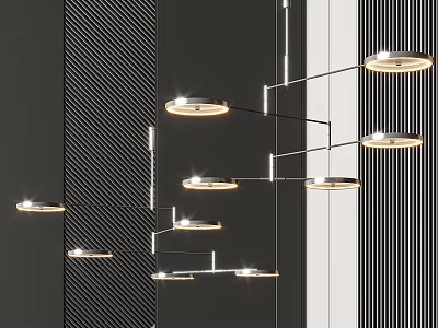 Modern Hanging Pendant Lights With Round Metal Frames And Multiple Lamps In Interior 3d model