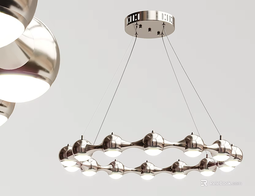 Modern Circular Metal Chandelier with Multiple Spherical Bulbs Hanging from Ceiling 3d model
