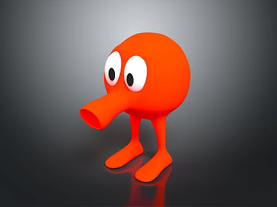 Orange Cartoon Character With Big Eyes Long Nose Short Legs And Simple Design 3d model