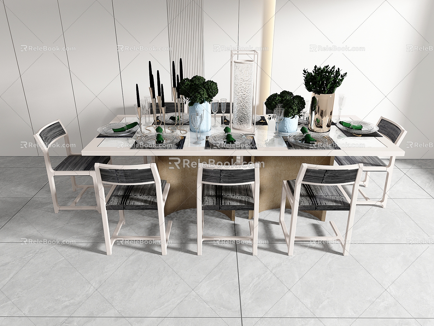 Light Luxury Modern Dining Table and Chair Combination 3d model