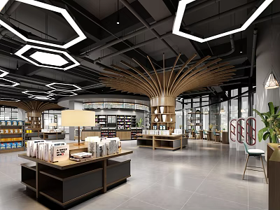 Modern Supermarket Department Store Interior With Shelves Product Display And Lighting Design 3d model