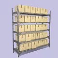 Metal Storage Rack with Multiple Shelves and Neatly Arranged Cardboard Boxes for Efficient Storage 3d model