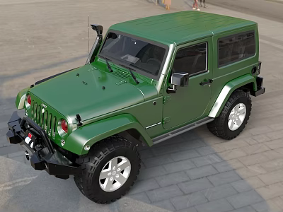 Green Two Door Off Road Vehicle With Front Grille Large Tires And Hardtop Design 3d model