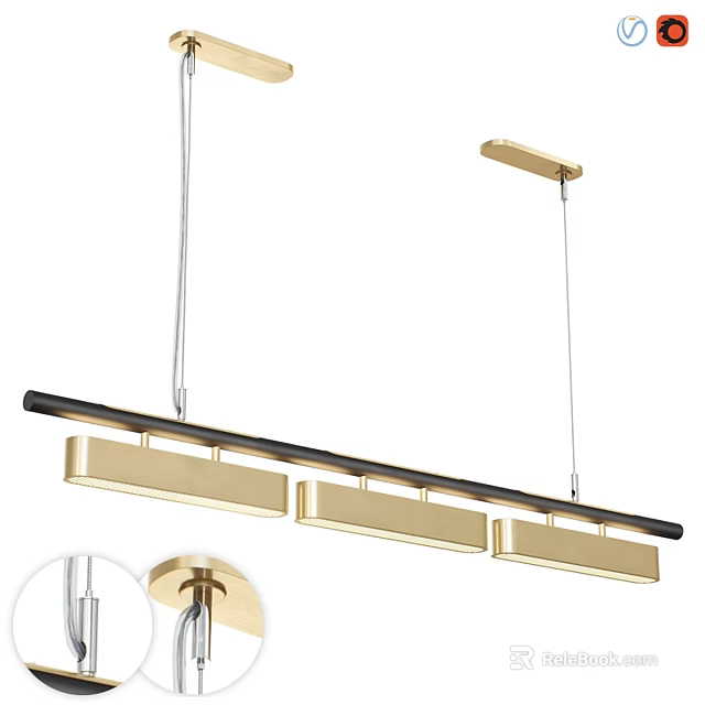 Modern Gold And Black Pendant Light With Rectangular Lampshades And Hanging Bar Frame 3d model 