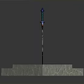 Decorative Ancient Sword With Wing Shaped Hilt On Square Marble Pedestal