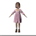 Child in Pink Dress with Yellow Bow White Socks and Brown Shoes
