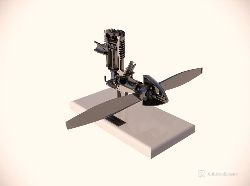 Detailed Mechanical Aircraft Engine Model With Propeller On White Base 3d model 