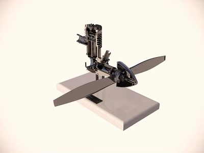 Detailed Mechanical Aircraft Engine Model With Propeller On White Base 3d model