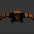 Game Movie Character In Orange Black Combat Suit With Mechanical Details And Standing Pose