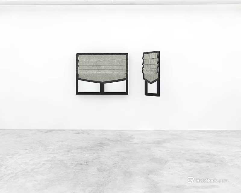 Minimalist Gray Textured Curtains Two Panel Pleated Design On White Wall 3d model 