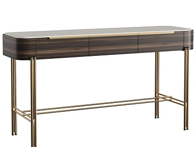 Modern Minimalist Dressing Table With Dark Wood Cabinet And Gold Metal Legs 3d model