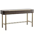 Modern Minimalist Dressing Table With Dark Wood Cabinet And Gold Metal Legs
