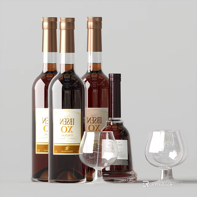 Luxury XO Wine Bottles and Crystal Glasses for Elegant 3d model 