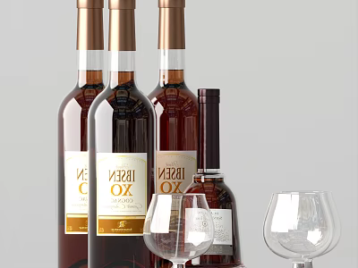 Luxury XO Wine Bottles and Crystal Glasses for Elegant 3d model