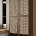 Modern Minimalist Wardrobe With Perforated Double Doors And Natural Wood Frame Design