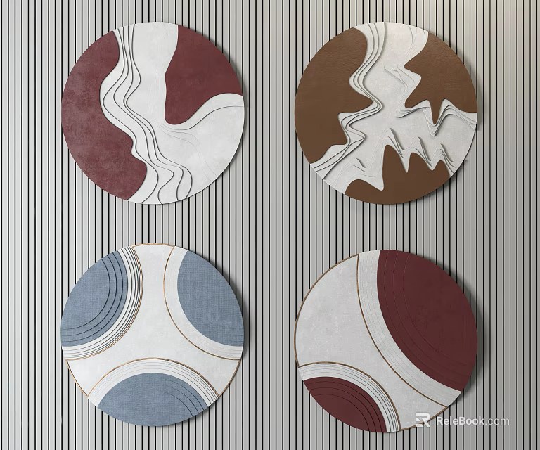 Modern Circular Wall Decor With Abstract Wave And Geometric Line Patterns 3d model