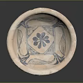 Ceramic Bowl With Blue Floral And Leaf Patterns On Pink Surface 3d model