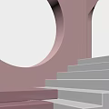 Colorful Children's Play Area With Pink Steps And Circular Arches Under Blue Sky