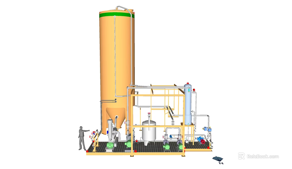 Industrial Equipment Featuring Large Storage Tank Piping System Support Frame And Small Containers 3d model 