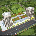 Modern School Building With Two Tall Towers Green Roof Surrounded By Trees And Roads