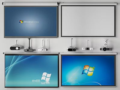 Professional Projection Monitoring System With Screens Projectors And Surveillance Cameras Setup 3d model