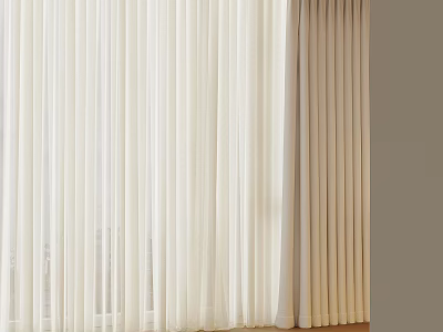 Light Filtering White Sheer Curtains With Beige Drapes Modern Home Window Treatment 3d model