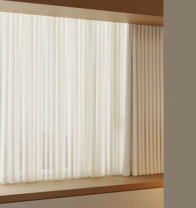 Light Filtering White Sheer Curtains With Beige Drapes Modern Home Window Treatment 3d model